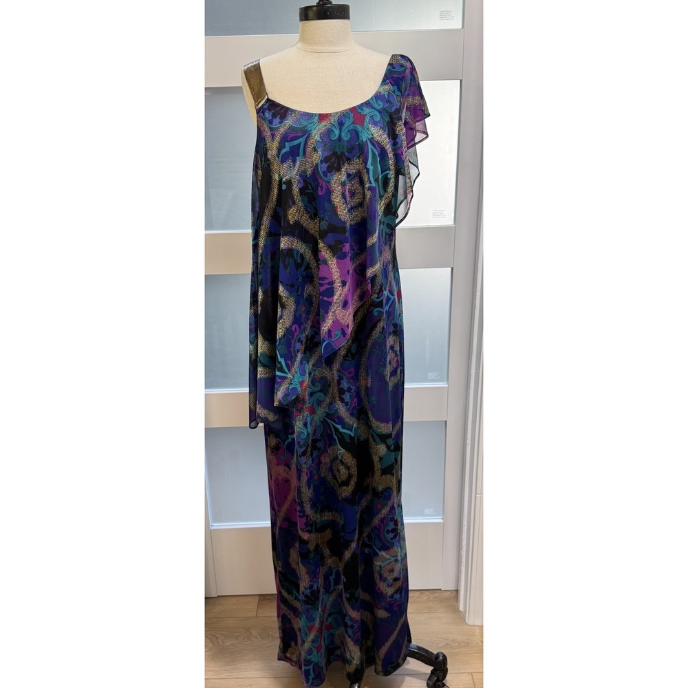 Y2K Scarlett Maxi Dress Gold Metal Mesh Strap Paisley Sz14